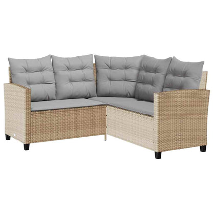 Divano da Giardino con Tavolo e Cuscini a L Beige in Polyrattan | homemem39