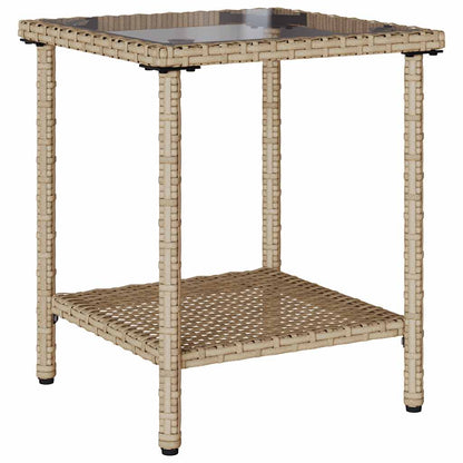 Divano da Giardino con Tavolo e Cuscini a L Beige in Polyrattan