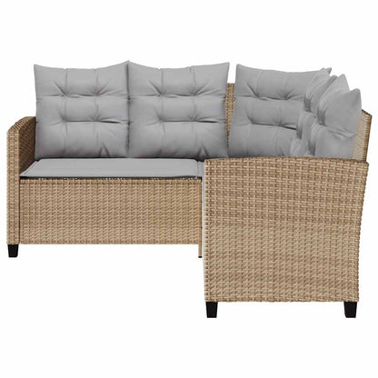 Divano da Giardino con Tavolo e Cuscini a L Beige in Polyrattan