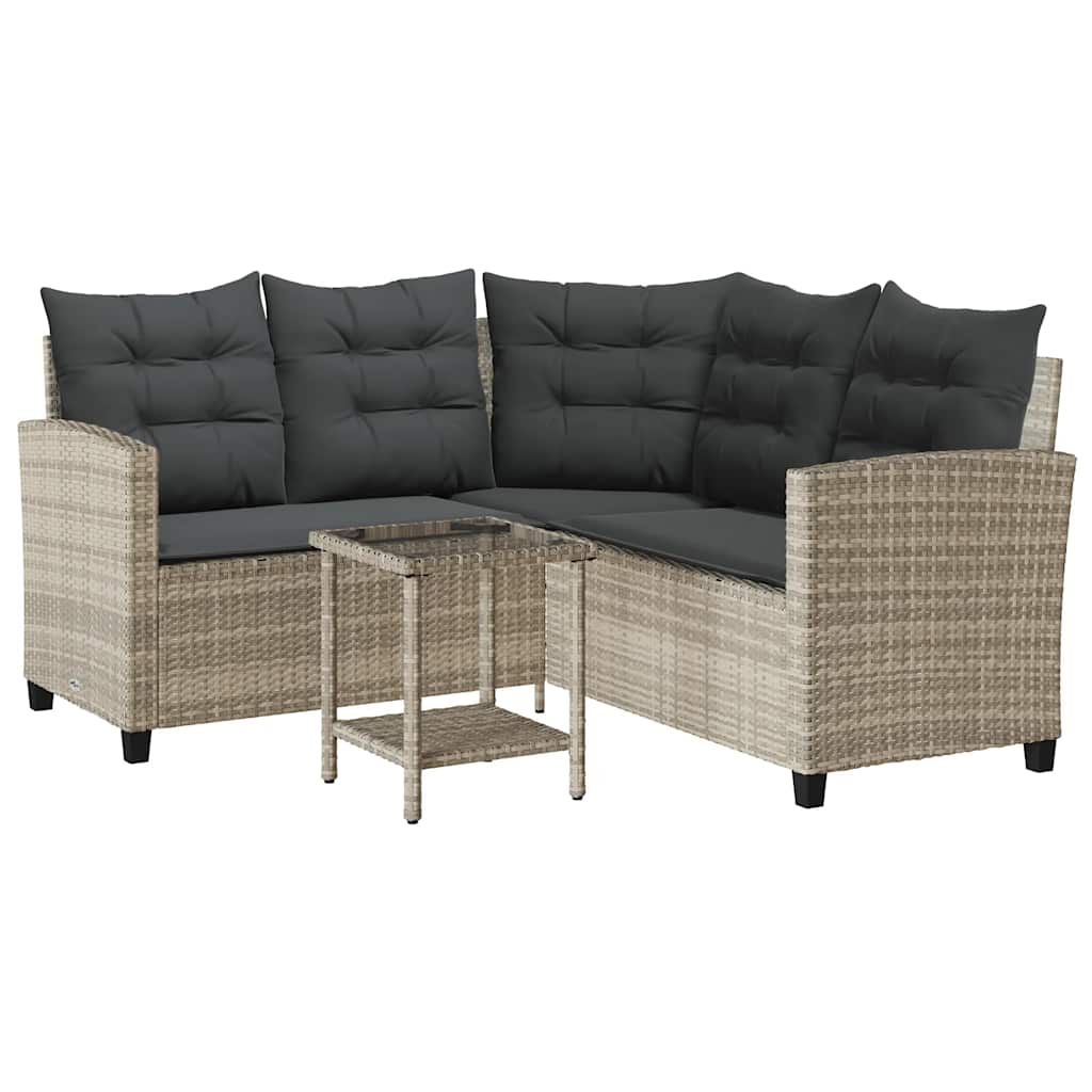 Divano Giardino Tavolo e Cuscini a L Grigio Chiaro Polyrattan | homemem39