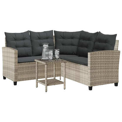 Divano Giardino Tavolo e Cuscini a L Grigio Chiaro Polyrattan