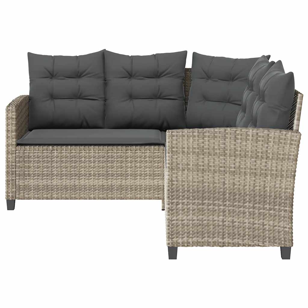 Divano Giardino Tavolo e Cuscini a L Grigio Chiaro Polyrattan