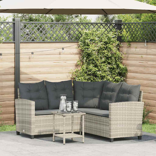 Divano Giardino Tavolo e Cuscini a L Grigio Chiaro Polyrattan