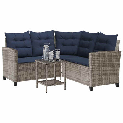 Divano da Giardino con Tavolo e Cuscini a L Grigio Polyrattan