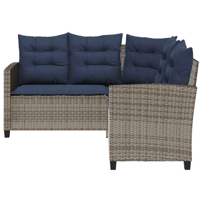 Divano da Giardino con Tavolo e Cuscini a L Grigio Polyrattan | homemem39