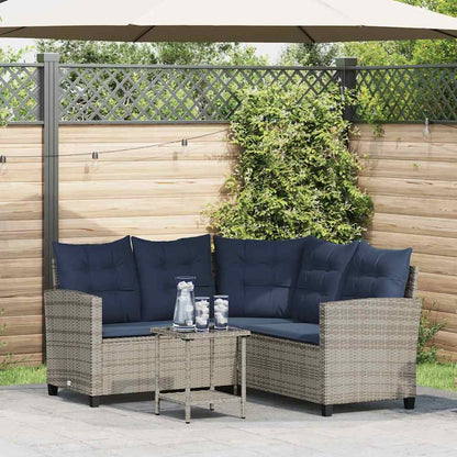 Divano da Giardino con Tavolo e Cuscini a L Grigio Polyrattan | homemem39