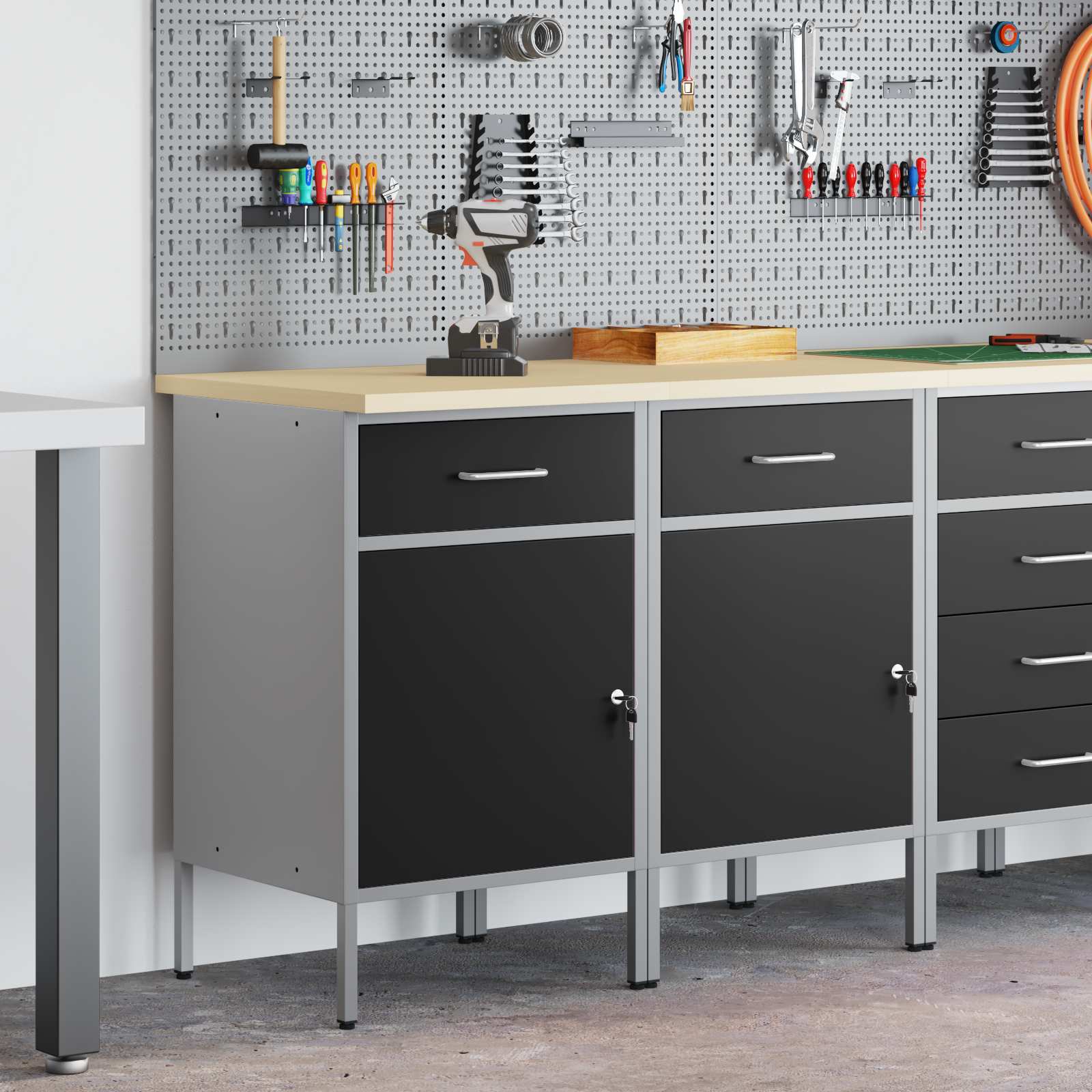 Mobile da lavoro 2 pcs Nero e Grigio 100 x 55 x 85 cm | homemem39