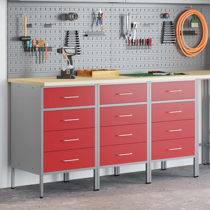 Mobile da lavoro 3 pcs Rosso e Grigio 150 x 55 x 85 cm | homemem39