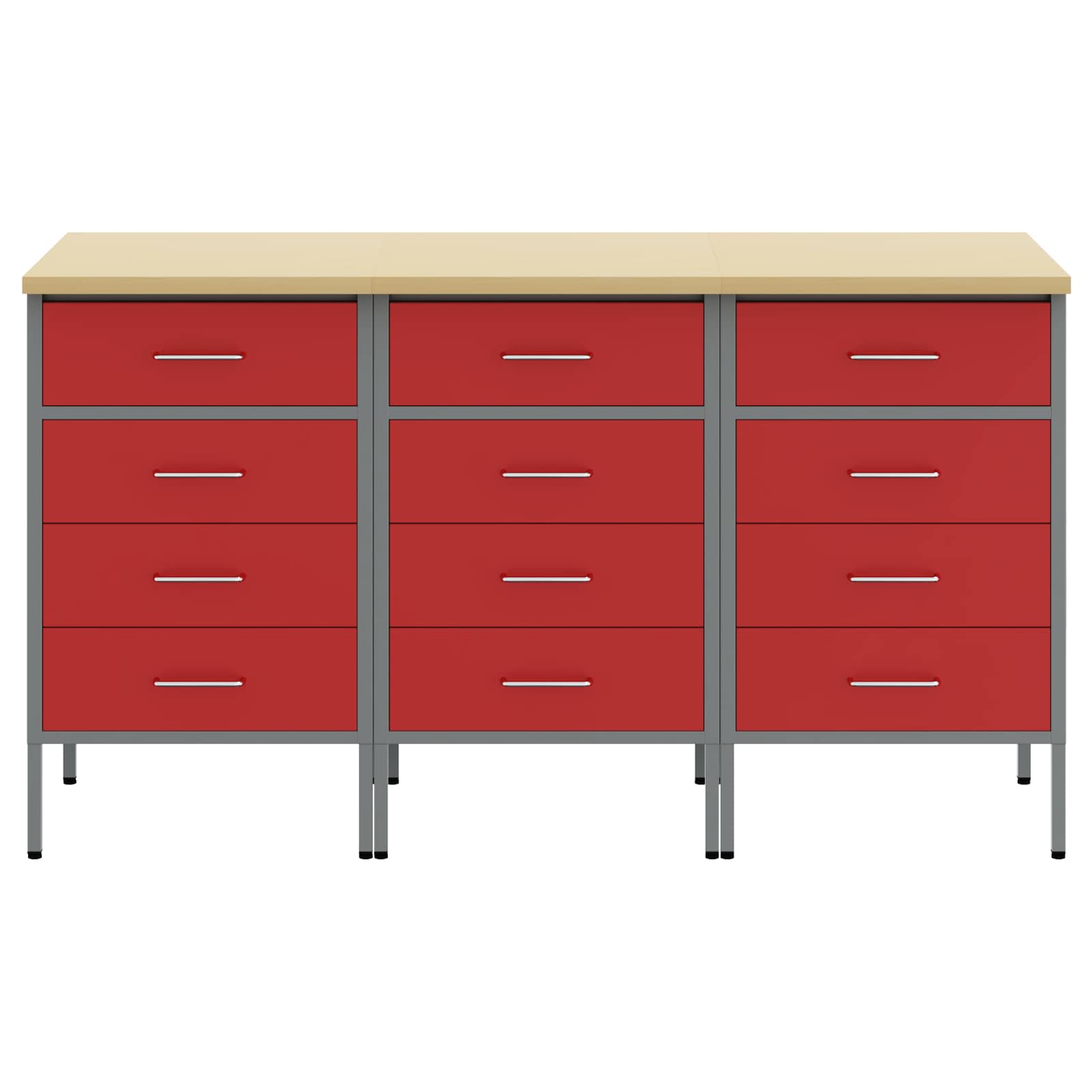 Mobile da lavoro 3 pcs Rosso e Grigio 150 x 55 x 85 cm | homemem39