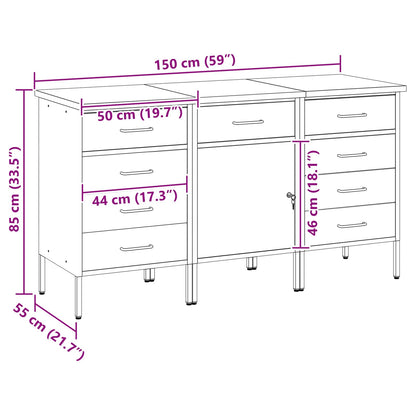 Mobile da lavoro 3 pcs Nero e Grigio 150 x 55 x 85 cm | homemem39