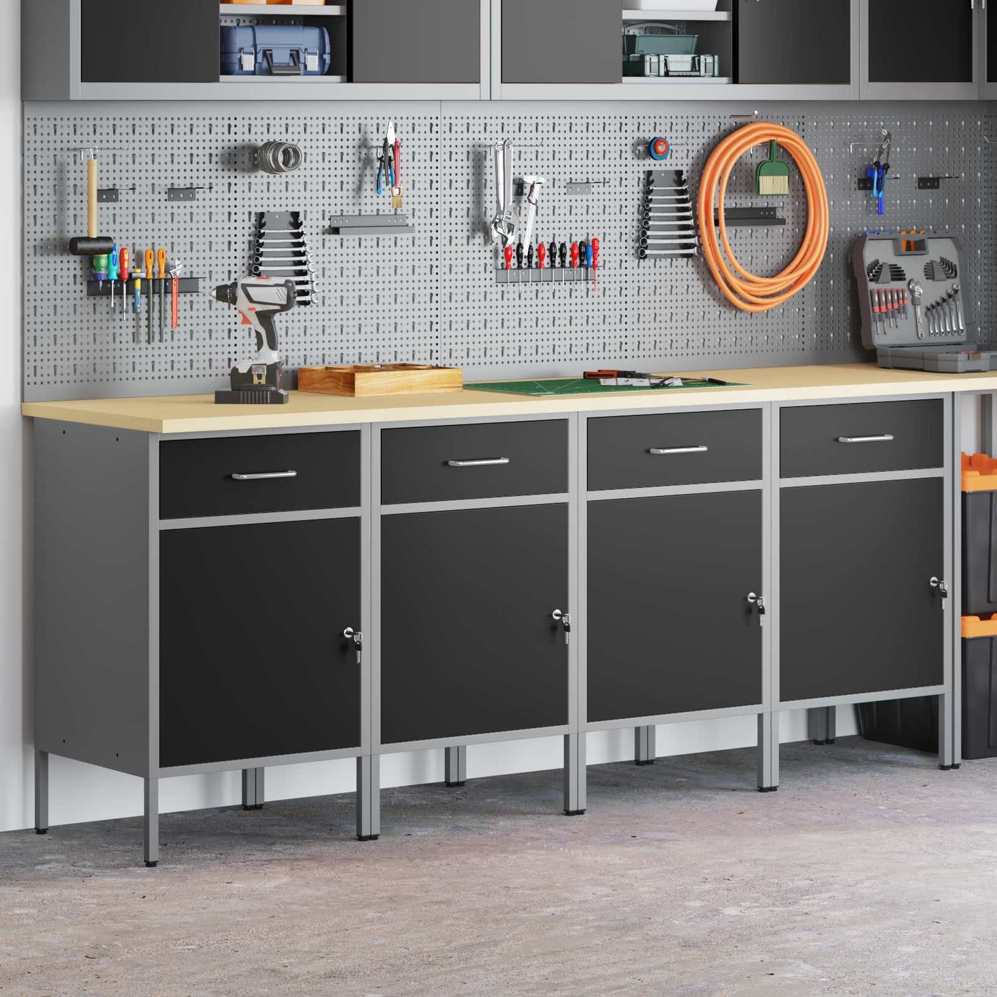 Mobile da lavoro 4 pcs Nero e Grigio 200 x 55 x 85 cm | homemem39