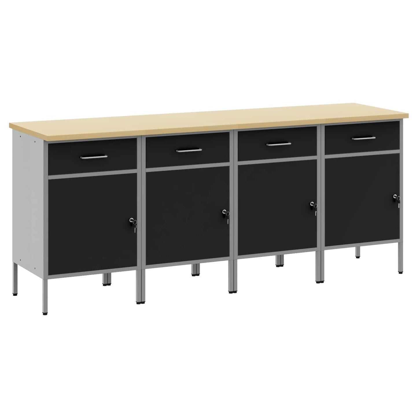 Mobile da lavoro 4 pcs Nero e Grigio 200 x 55 x 85 cm | homemem39