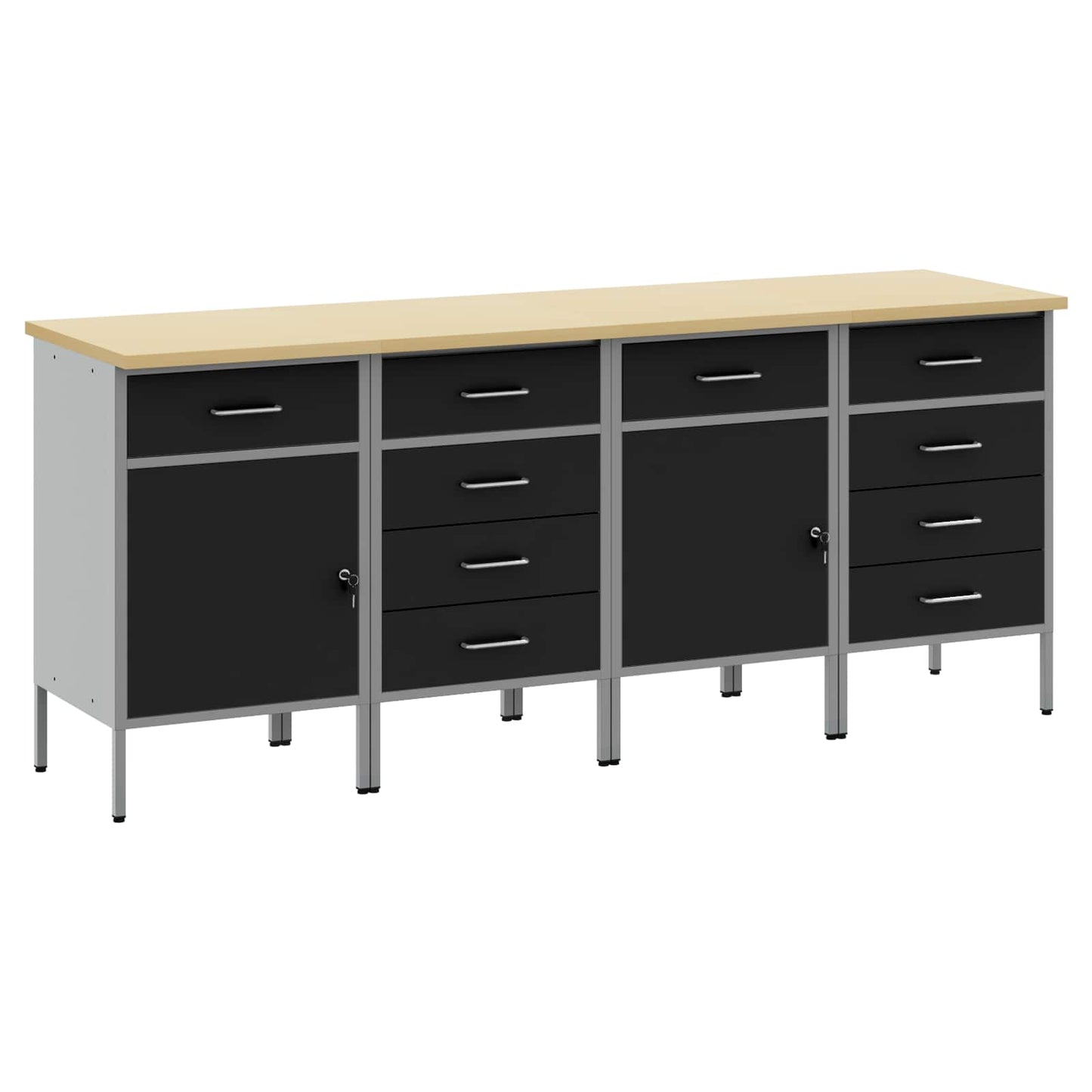 Mobile da lavoro 4 pcs Nero e Grigio 200 x 55 x 85 cm | homemem39