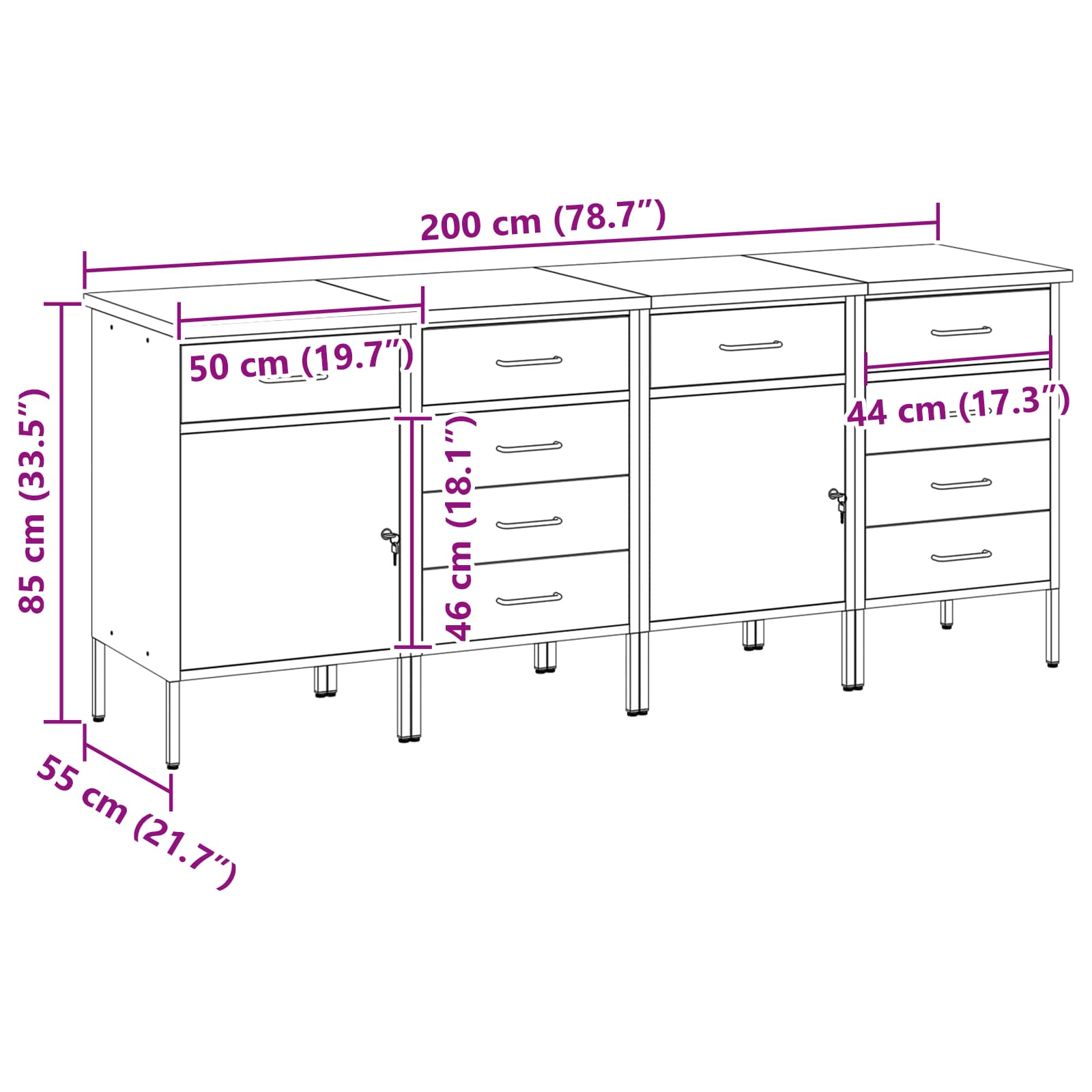 Mobile da lavoro 4 pcs Nero e Grigio 200 x 55 x 85 cm | homemem39