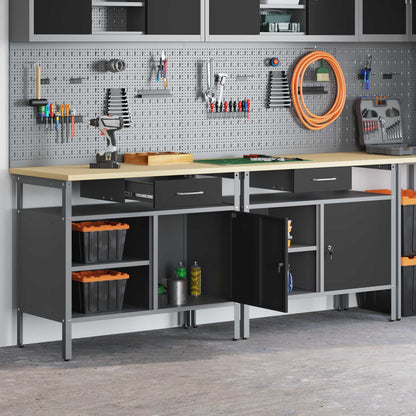 Set banco da lavoro 2 pcs Nero e Grigio 200 x 55 x 85 cm