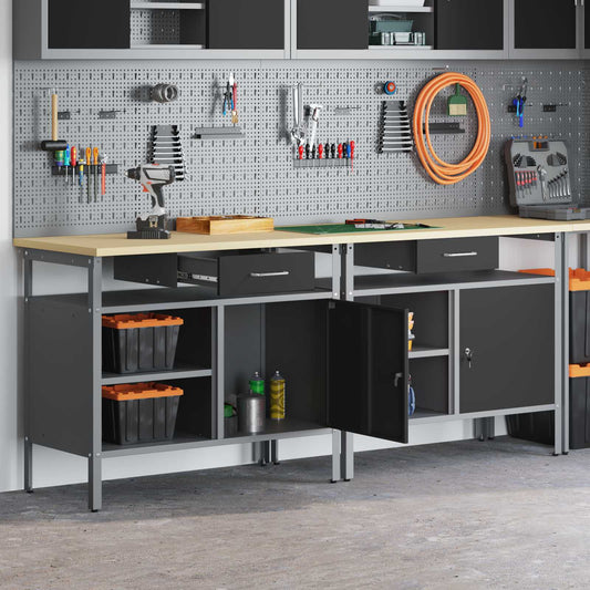 Set banco da lavoro 2 pcs Nero e Grigio 200 x 55 x 85 cm