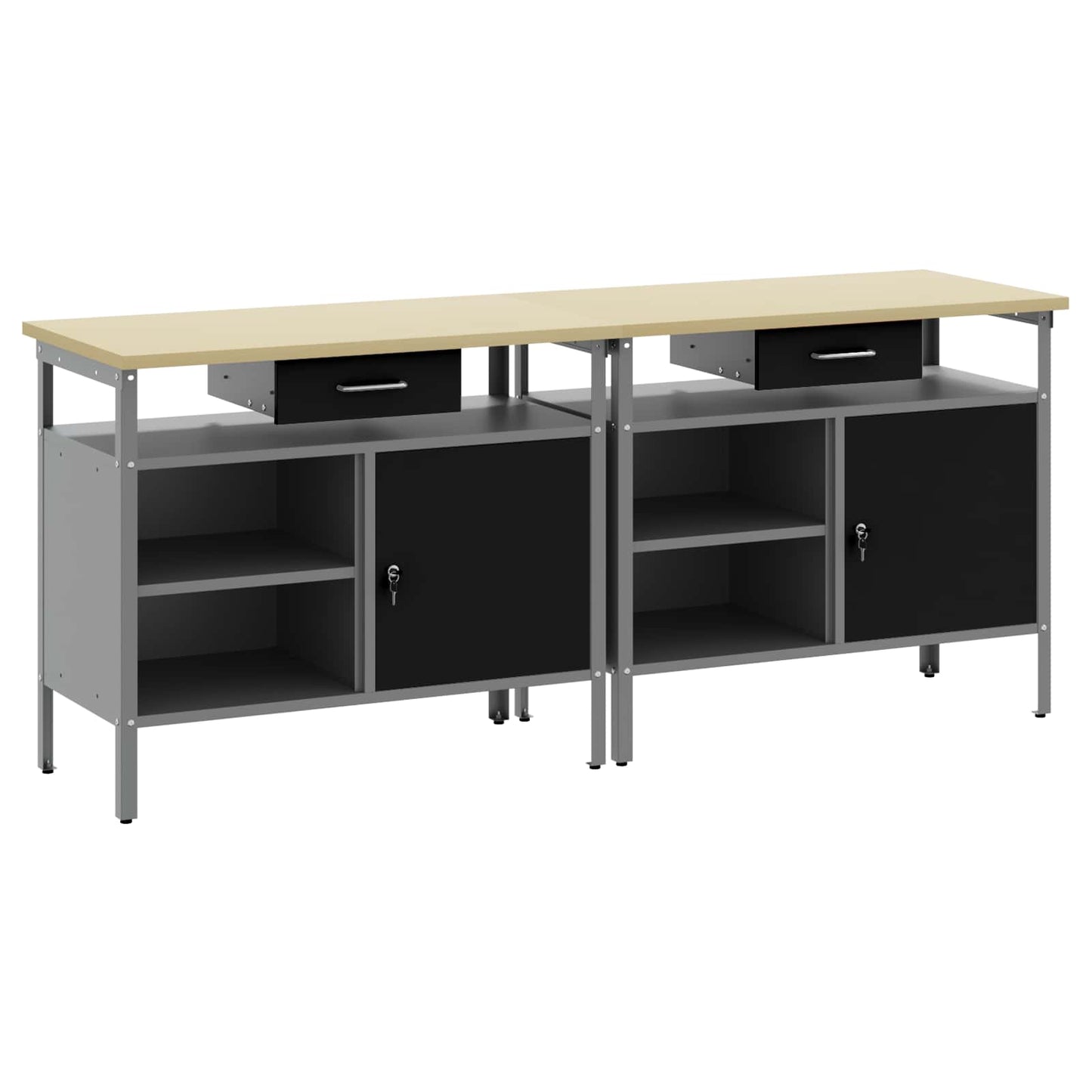 Set banco da lavoro 2 pcs Nero e Grigio 200 x 55 x 85 cm