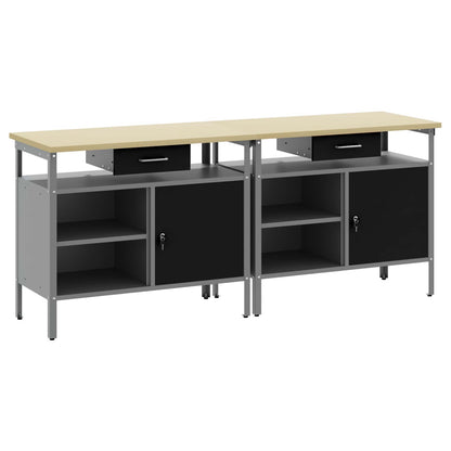 Set banco da lavoro 2 pcs Nero e Grigio 200 x 55 x 85 cm