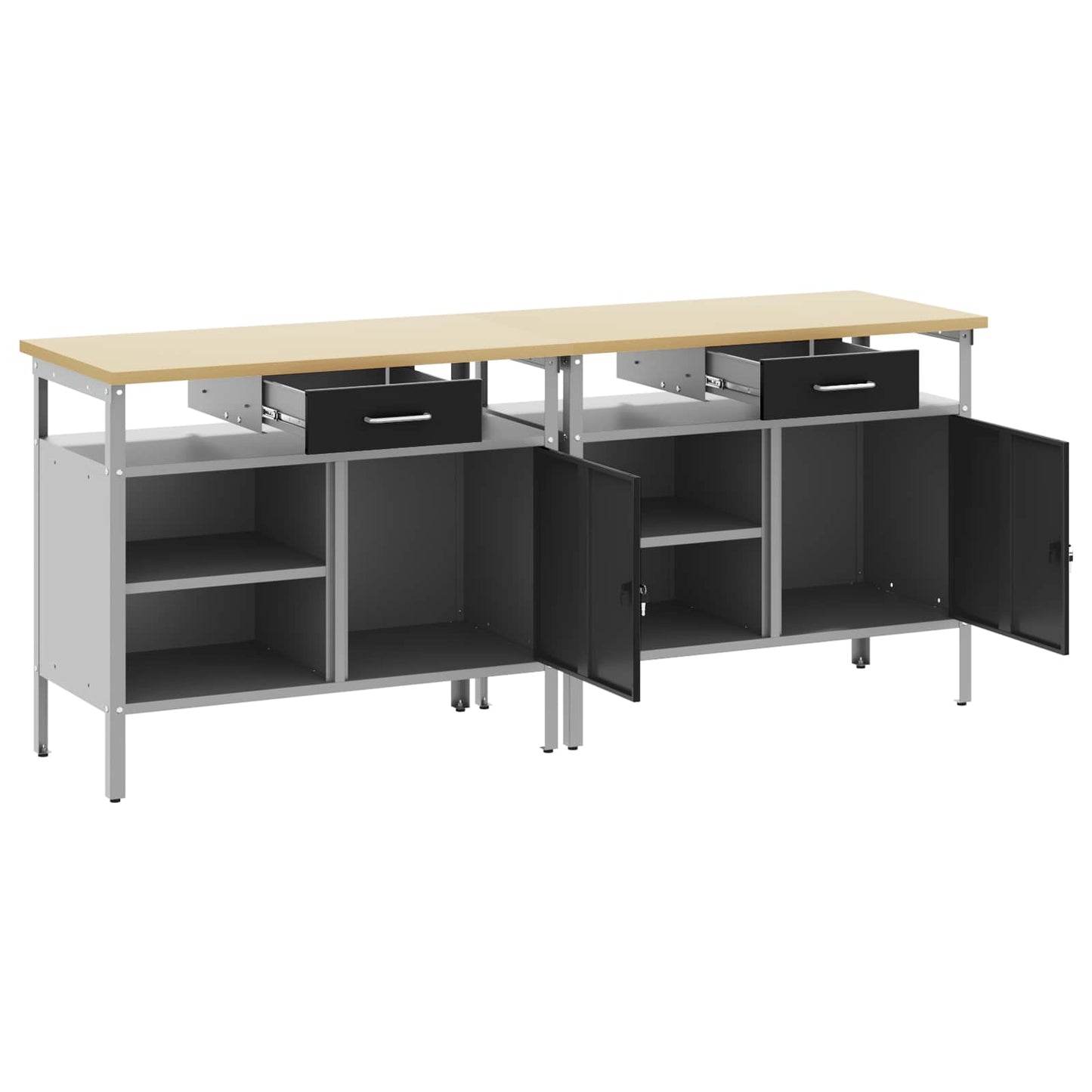 Set banco da lavoro 2 pcs Nero e Grigio 200 x 55 x 85 cm