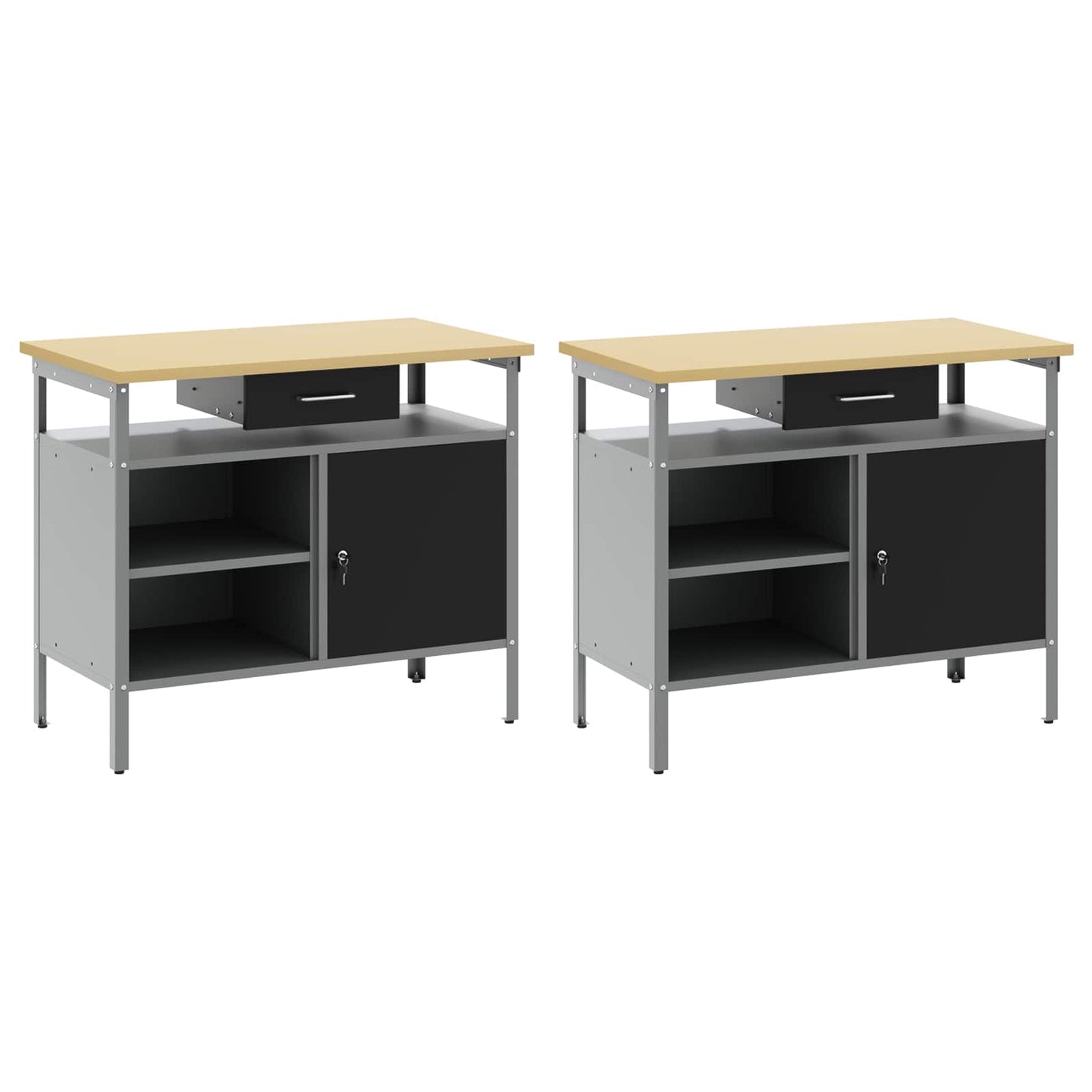 Set banco da lavoro 2 pcs Nero e Grigio 200 x 55 x 85 cm