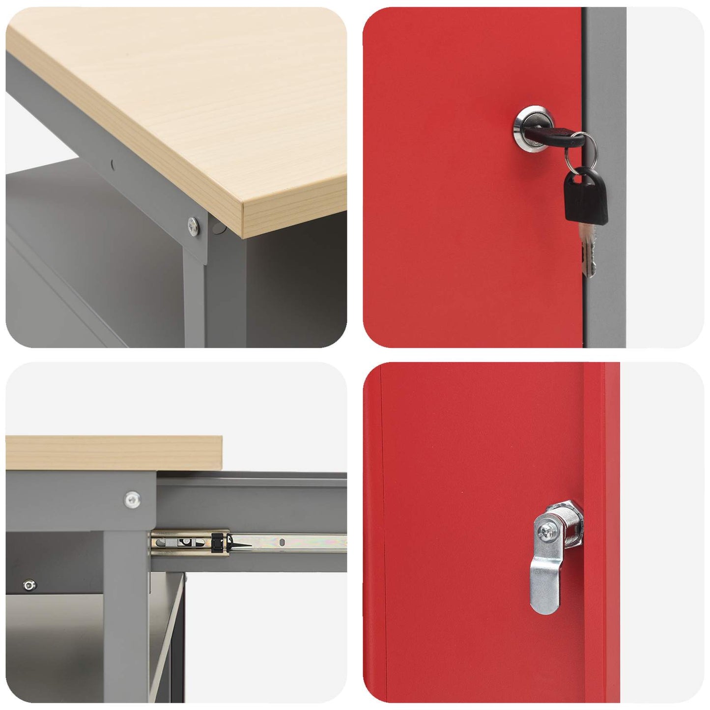 Set banco da lavoro 2 pcs Rosso e Grigio 200 x 55 x 85 cm - homemem39