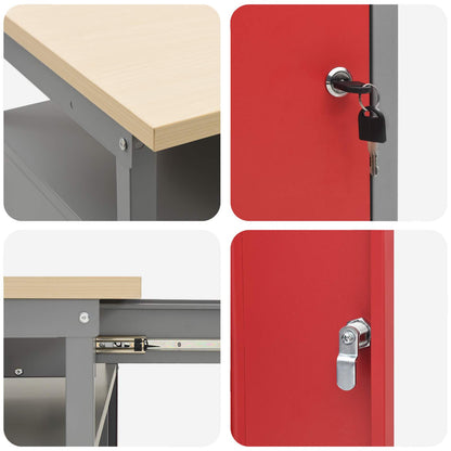 Set banco da lavoro 2 pcs Rosso e Grigio 200 x 55 x 85 cm - homemem39