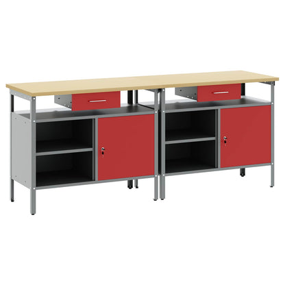 Set banco da lavoro 2 pcs Rosso e Grigio 200 x 55 x 85 cm - homemem39