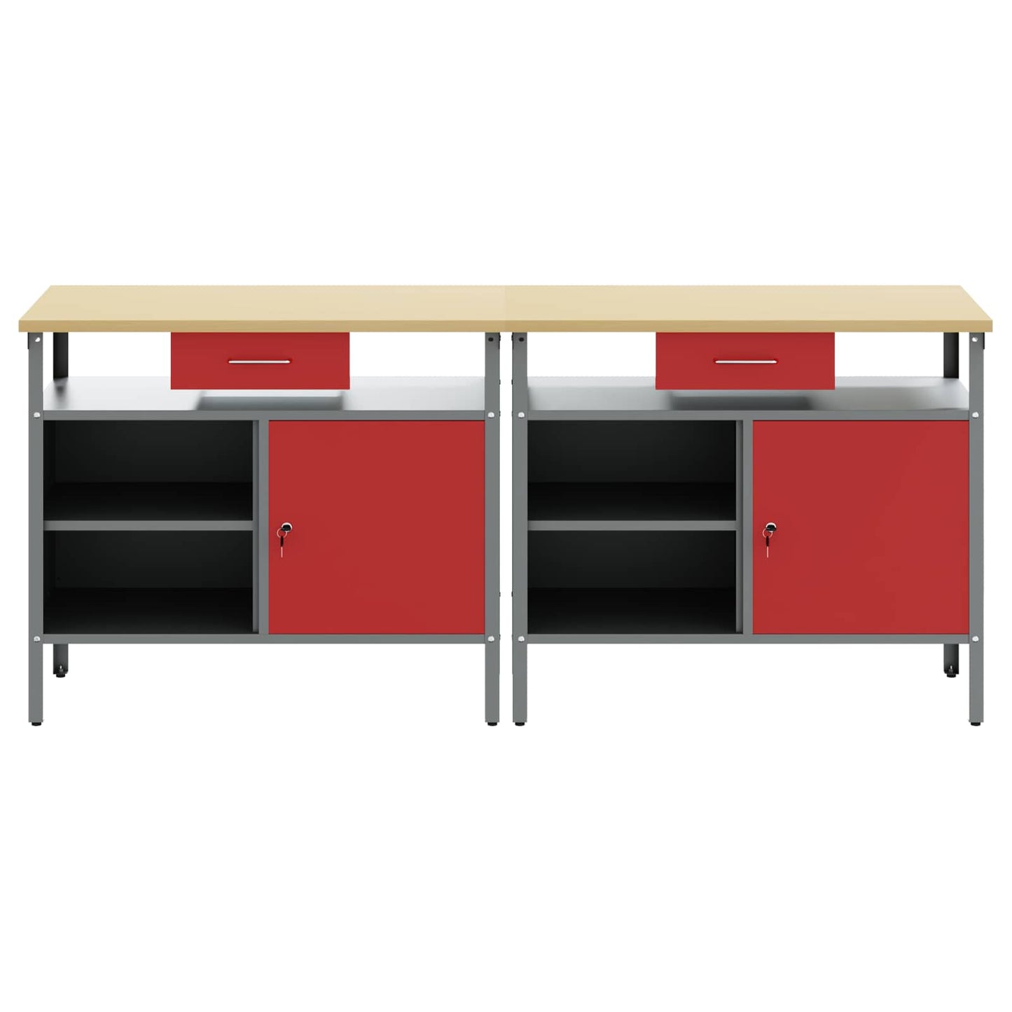 Set banco da lavoro 2 pcs Rosso e Grigio 200 x 55 x 85 cm