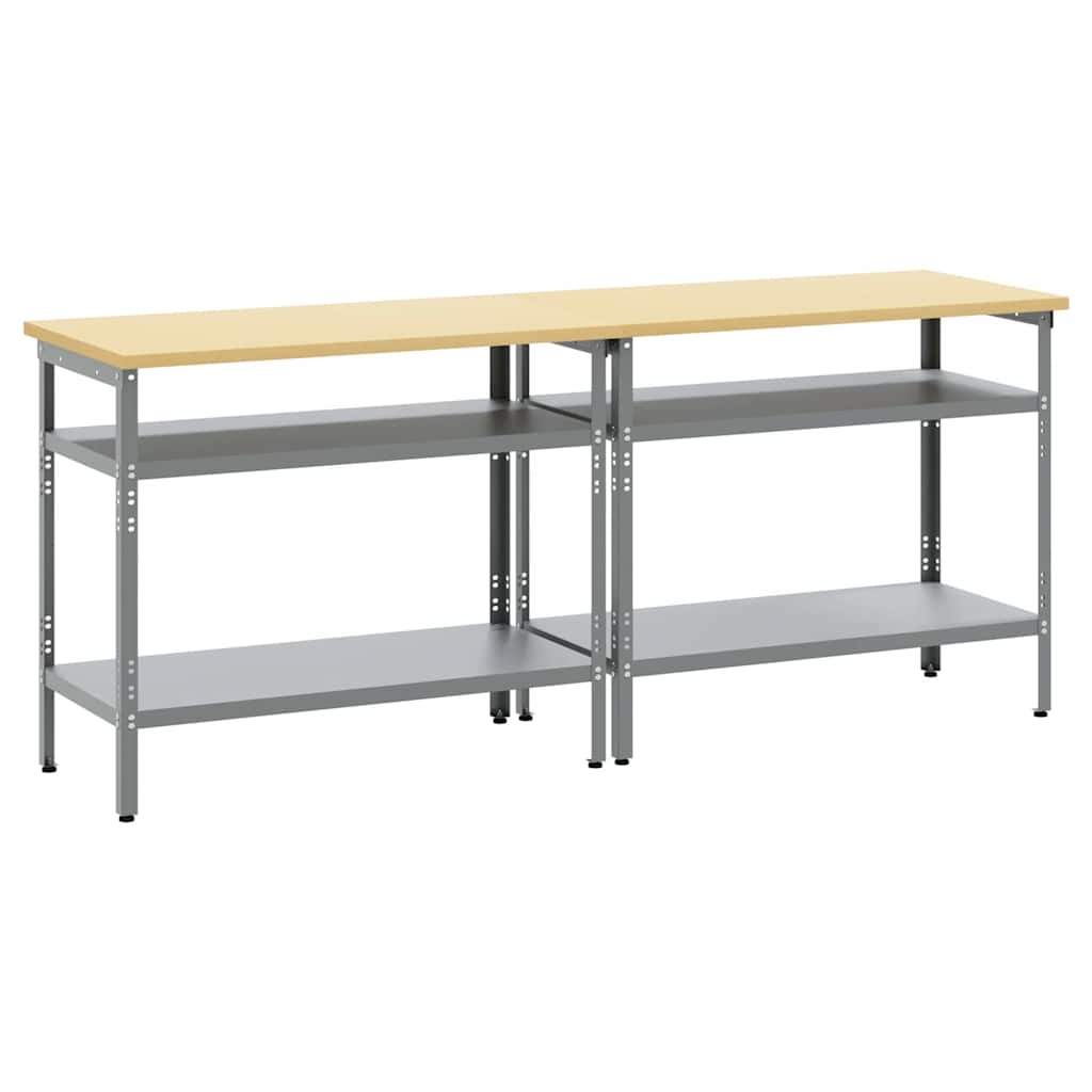 Set banco da lavoro 2 pcs Beige e grigio 200 x 55 x 85 cm