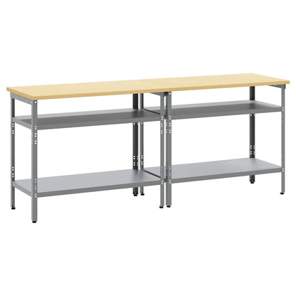 Set banco da lavoro 2 pcs Beige e grigio 200 x 55 x 85 cm