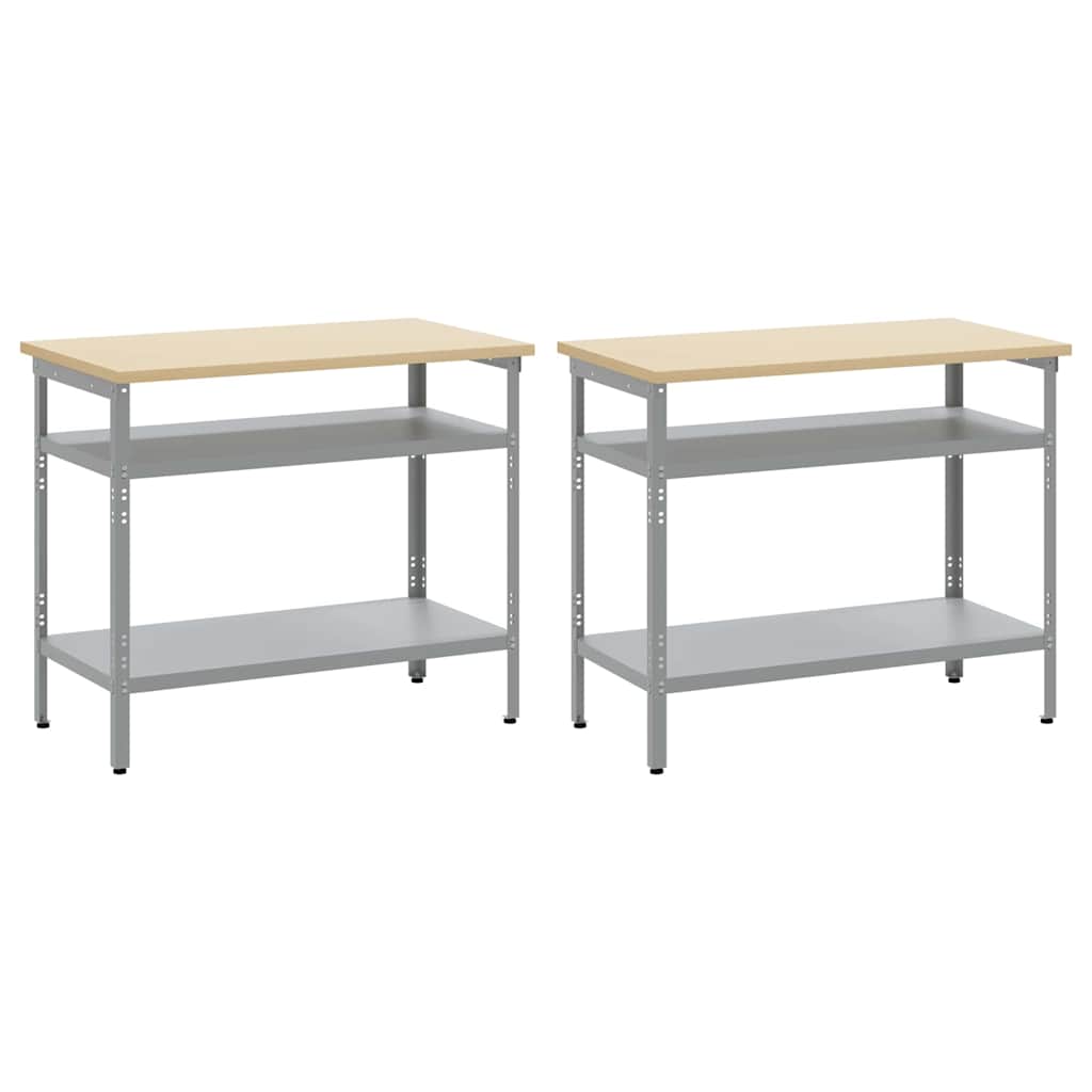 Set banco da lavoro 2 pcs Beige e grigio 200 x 55 x 85 cm