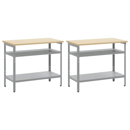 Set banco da lavoro 2 pcs Beige e grigio 200 x 55 x 85 cm