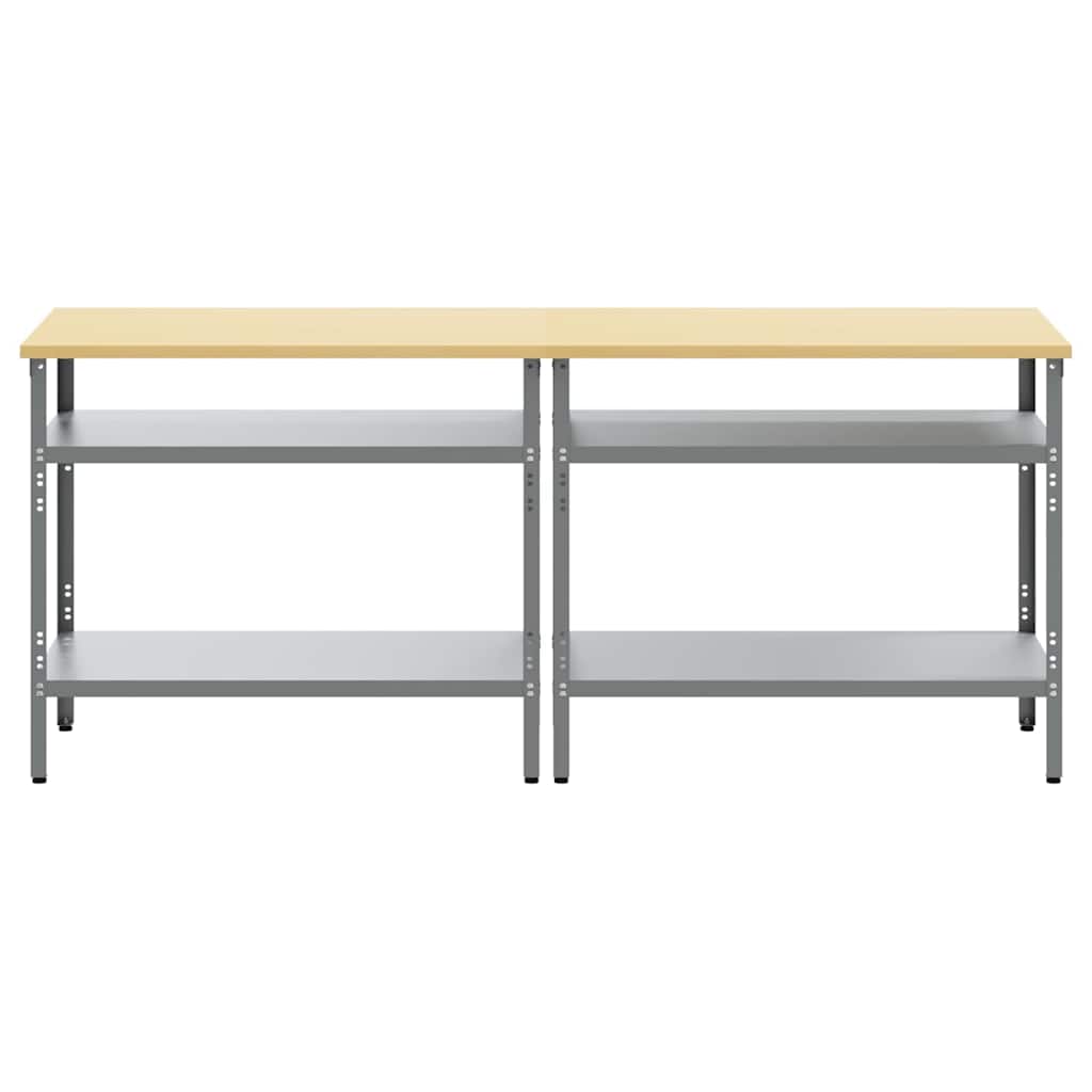 Set banco da lavoro 2 pcs Beige e grigio 200 x 55 x 85 cm