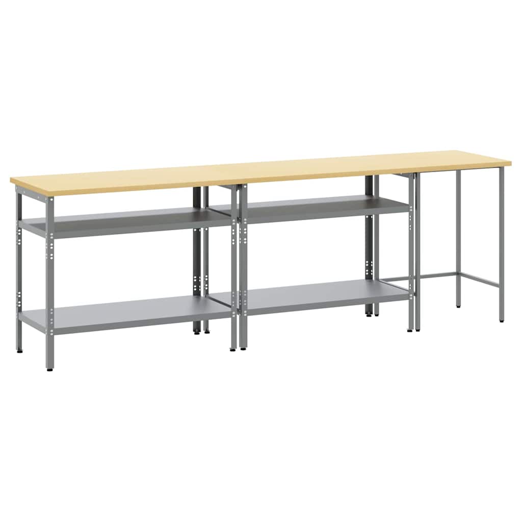 Set banco da lavoro con lo scaffale 3 pcs Beige e grigio - homemem39