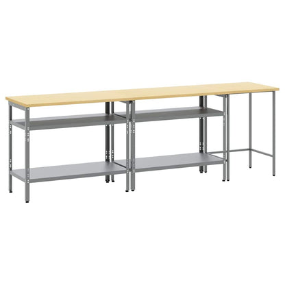 Set banco da lavoro con lo scaffale 3 pcs Beige e grigio - homemem39