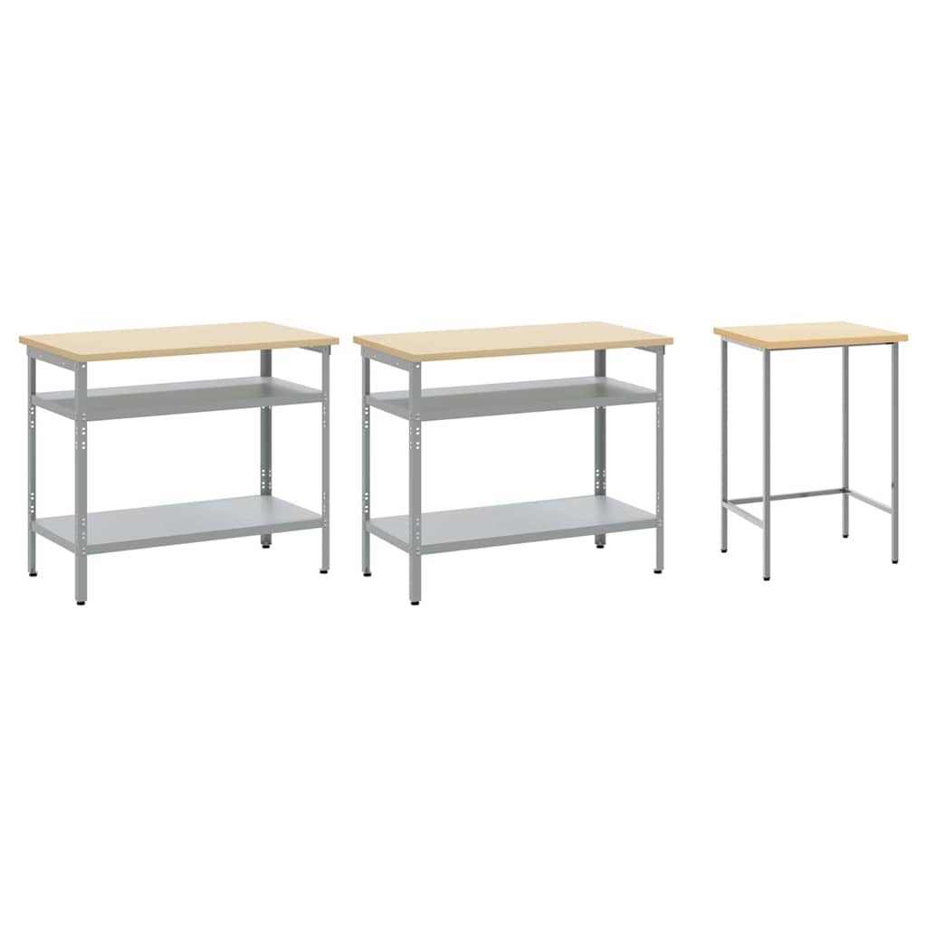 Set banco da lavoro con lo scaffale 3 pcs Beige e grigio - homemem39