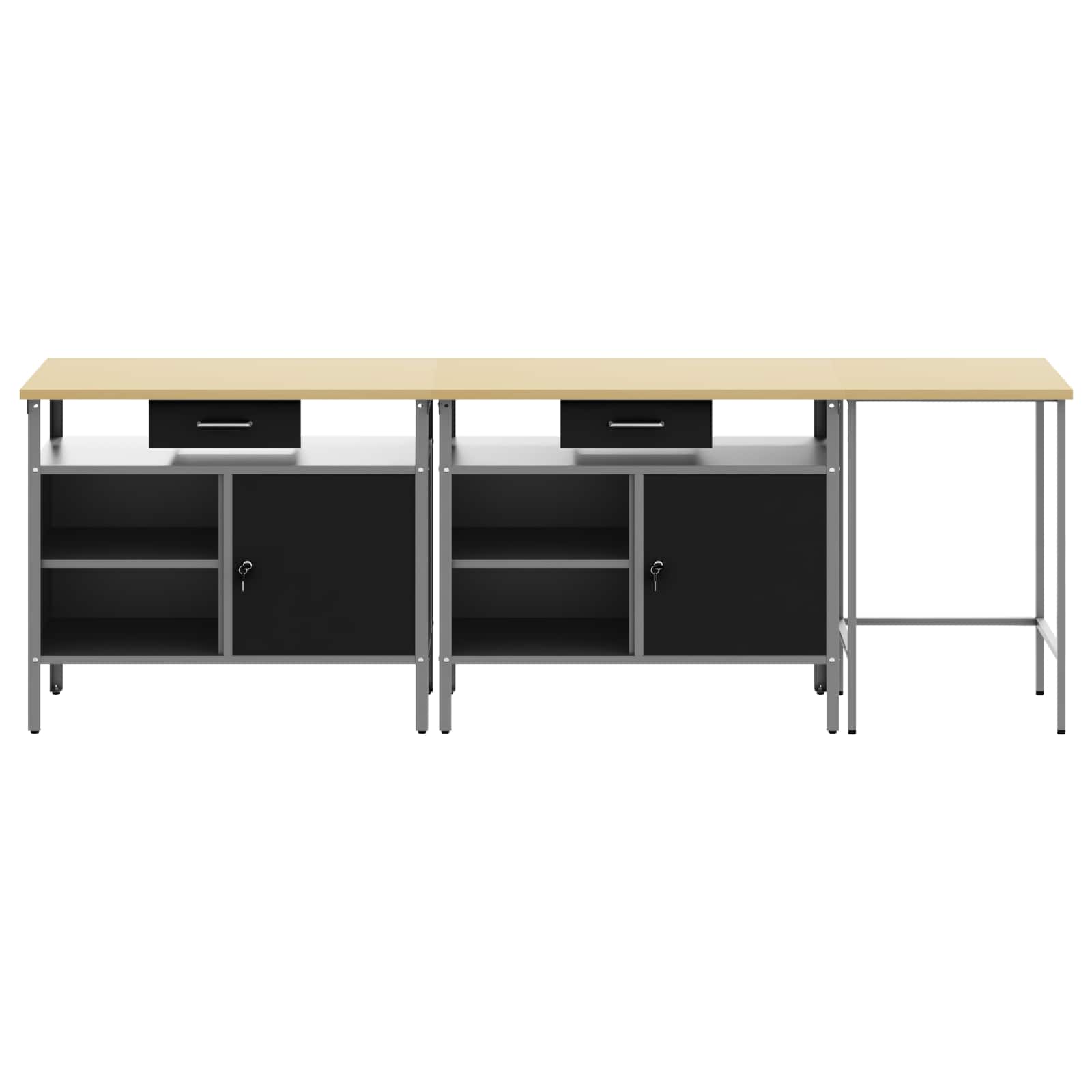 Set banco da lavoro con cassetto con blocco 3 pcs Nero e Grigio - homemem39