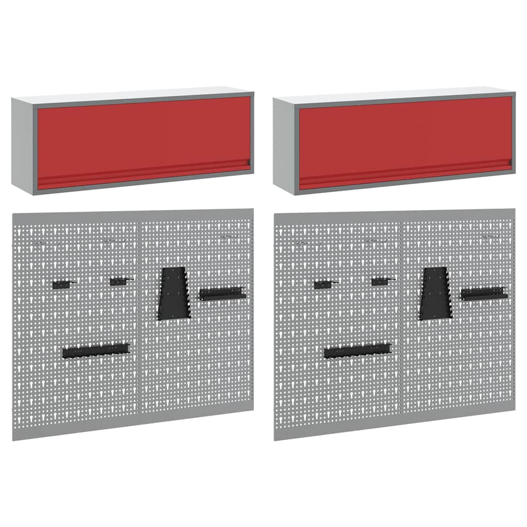 Set di armadi per attrezzi con lo scaffale 6 pcs Rosso | homemem39