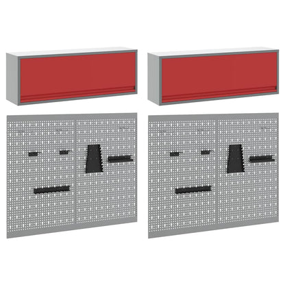 Set di armadi per attrezzi con lo scaffale 6 pcs Rosso | homemem39