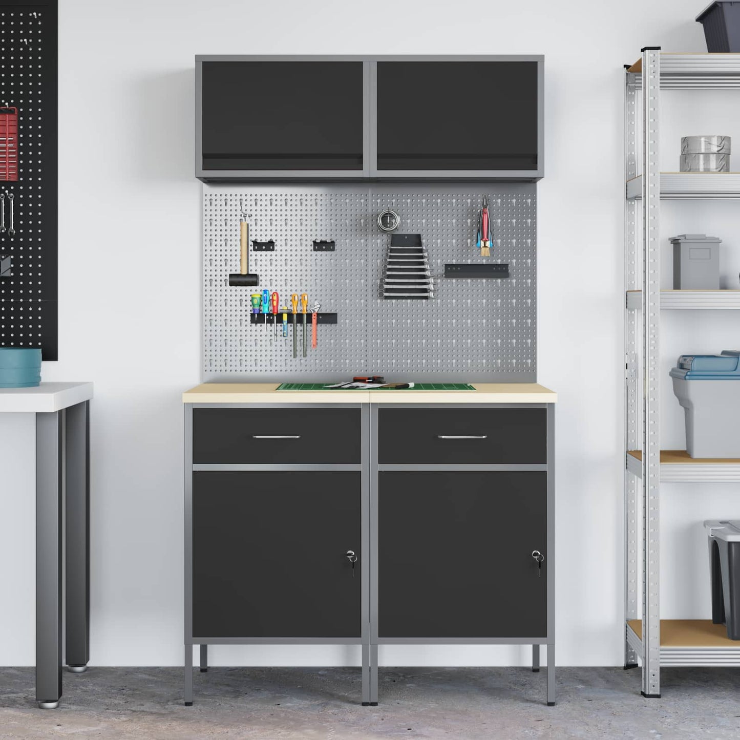 Set di mobili da lavoro con cassetto con blocco 8 pcs Grigio | homemem39