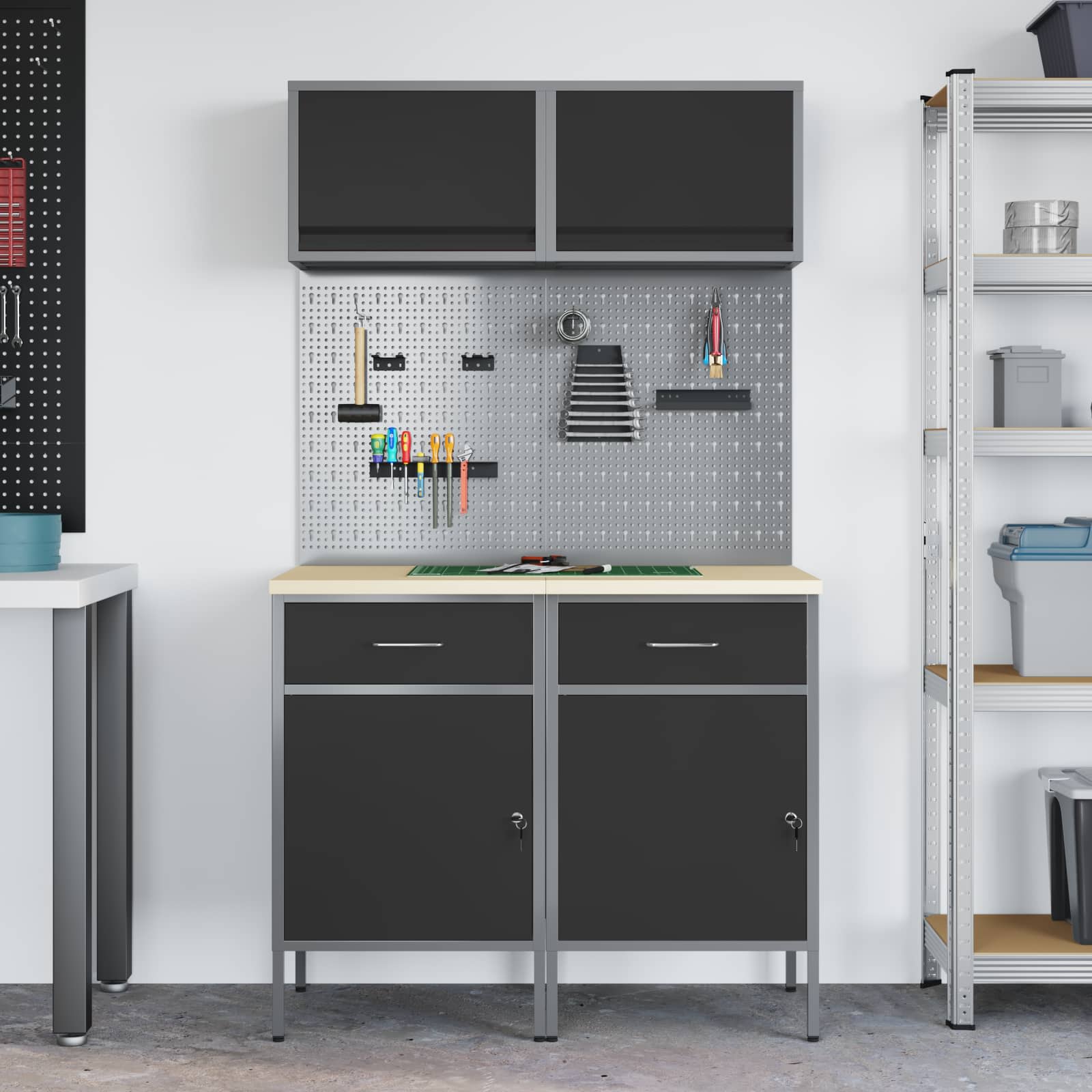 Set di mobili da lavoro con cassetto con blocco 8 pcs Grigio | homemem39