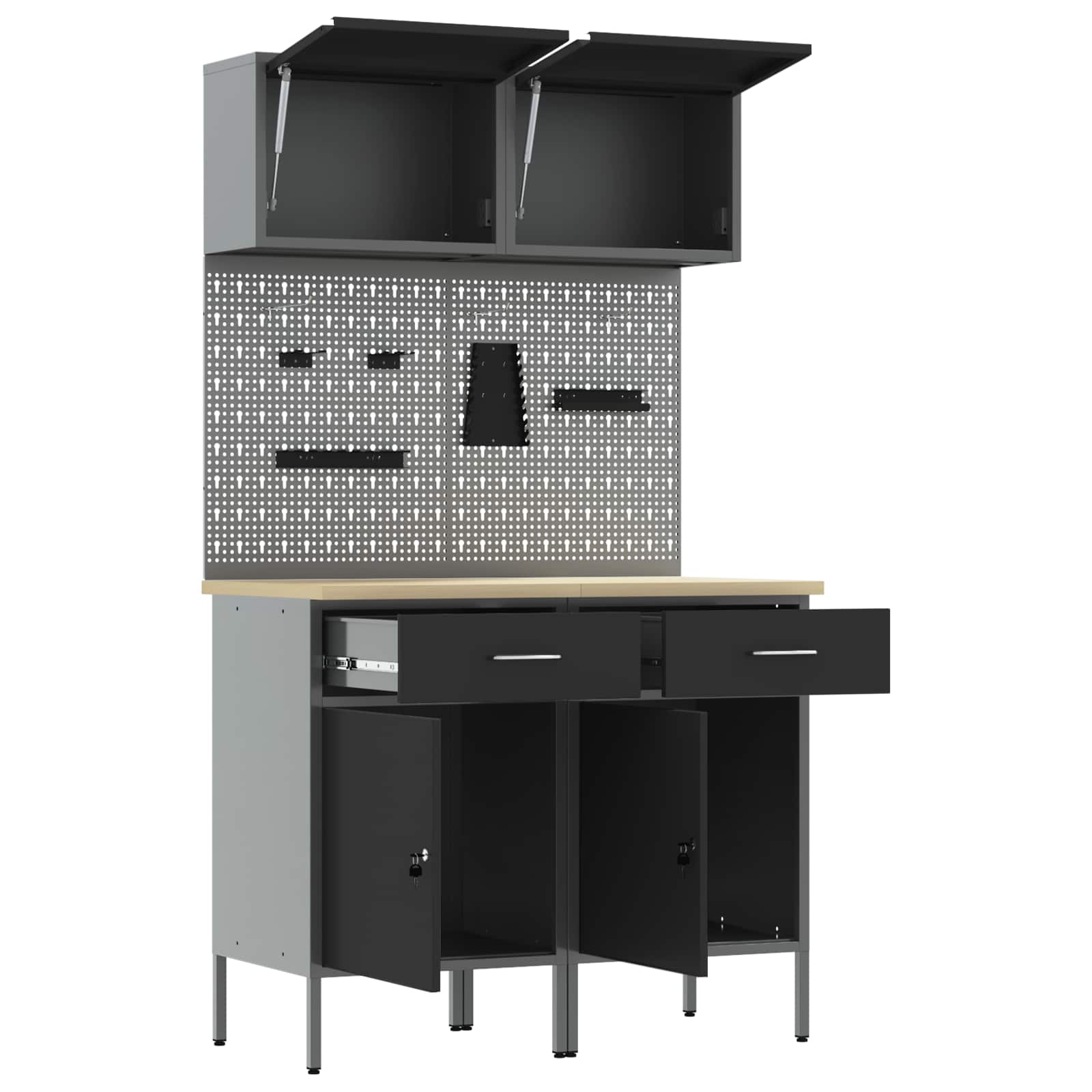 Set di mobili da lavoro con cassetto con blocco 8 pcs Grigio | homemem39