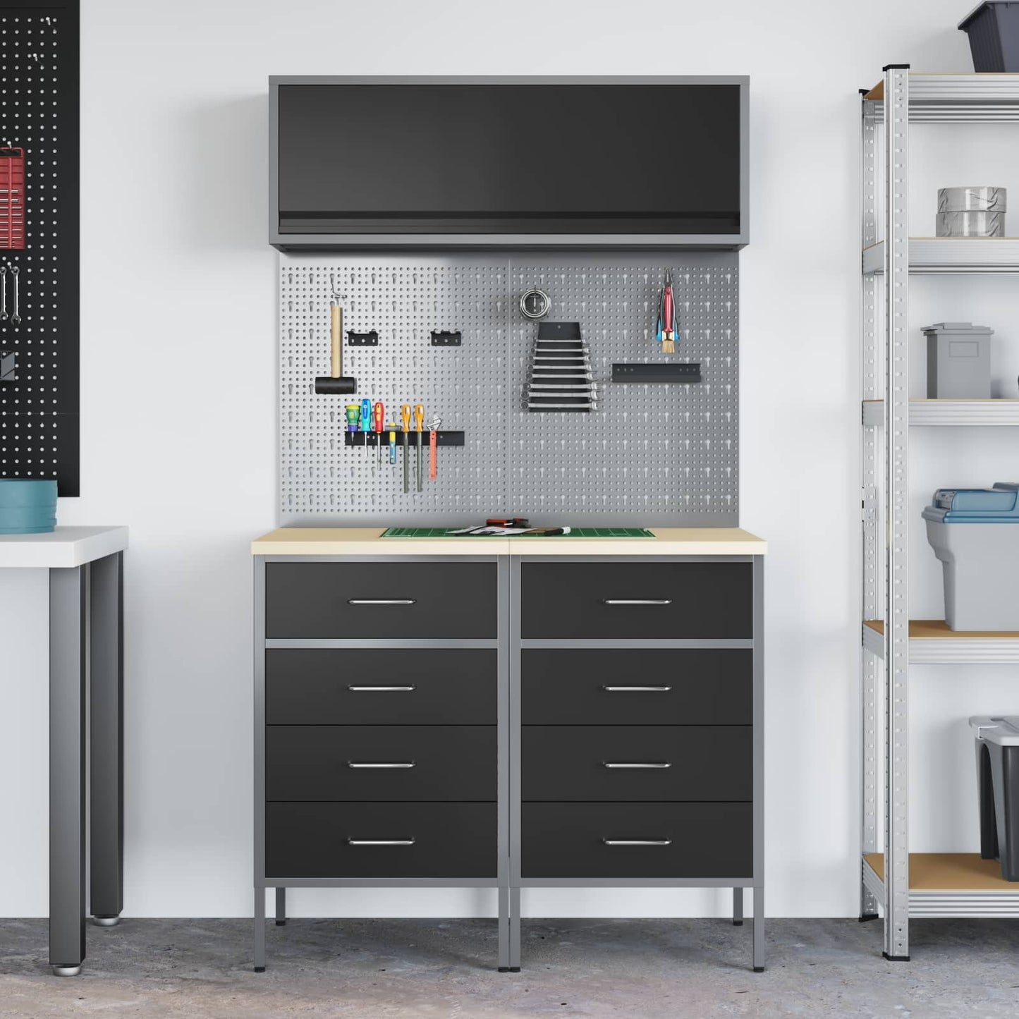 Set di mobili da lavoro con cassetto con lo scaffale 5 pcs Nero | homemem39