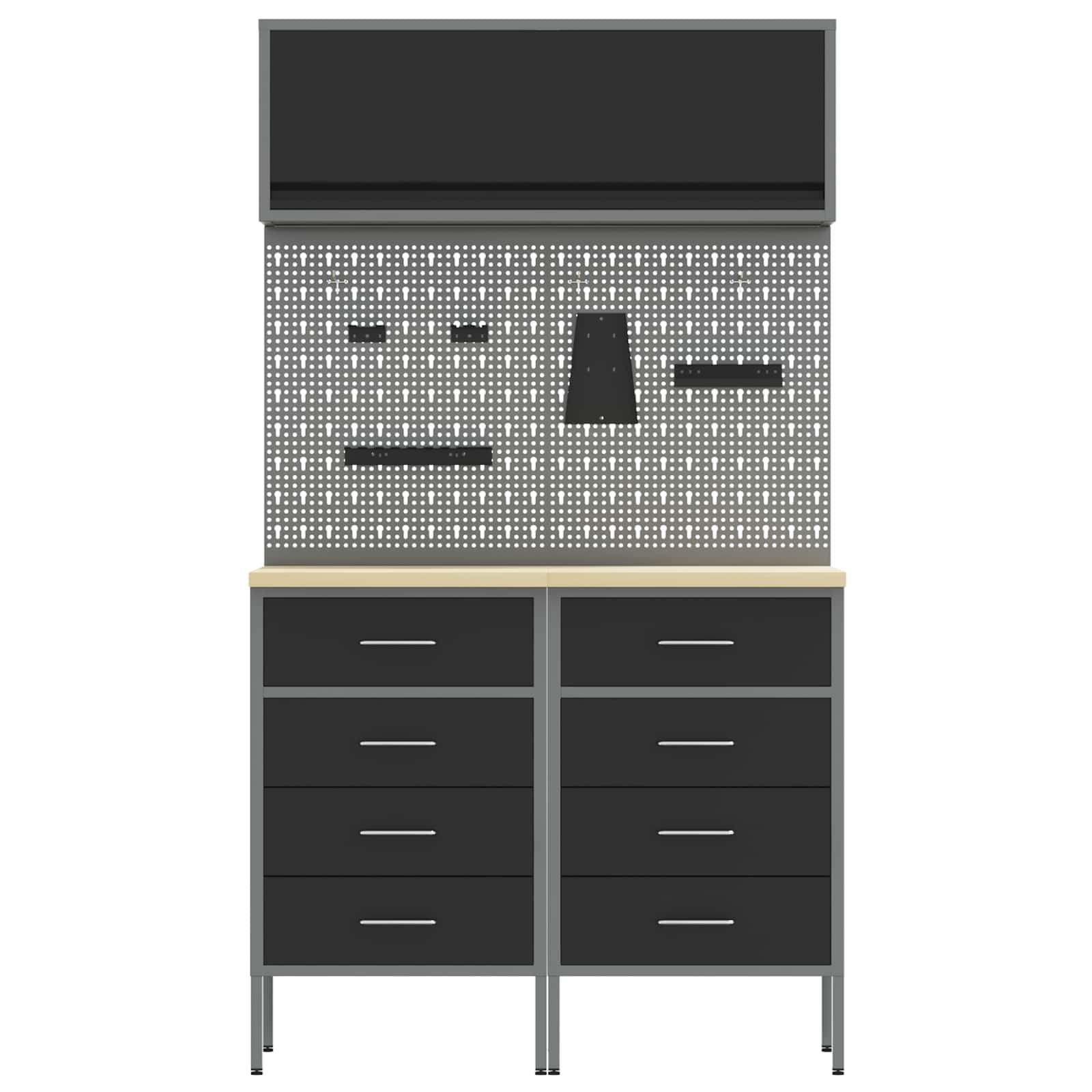 Set di mobili da lavoro con cassetto con lo scaffale 5 pcs Nero | homemem39