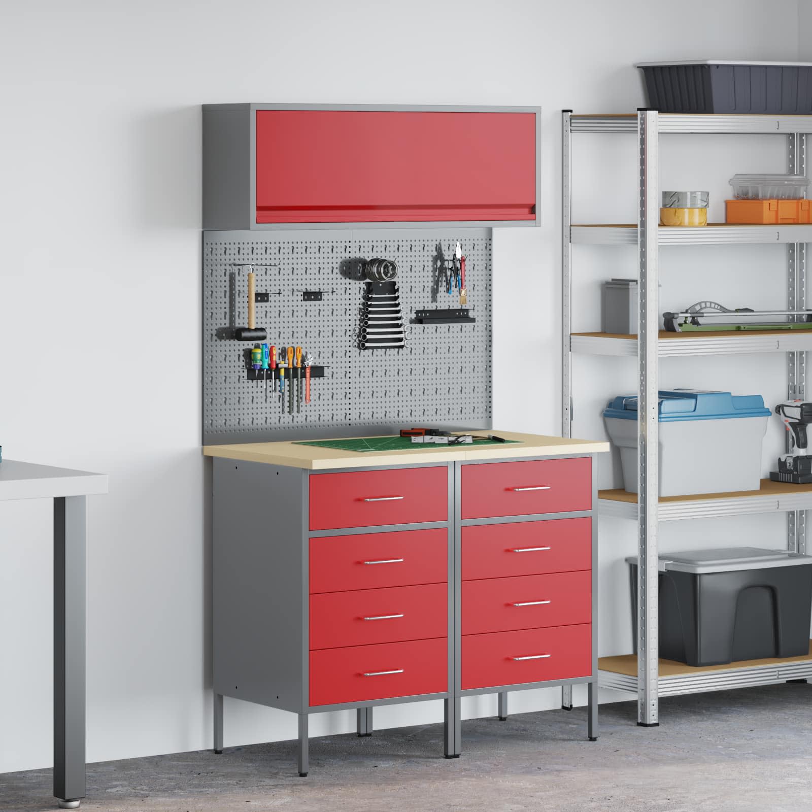 Set di mobili da lavoro con cassetto 5 pcs Rosso | homemem39