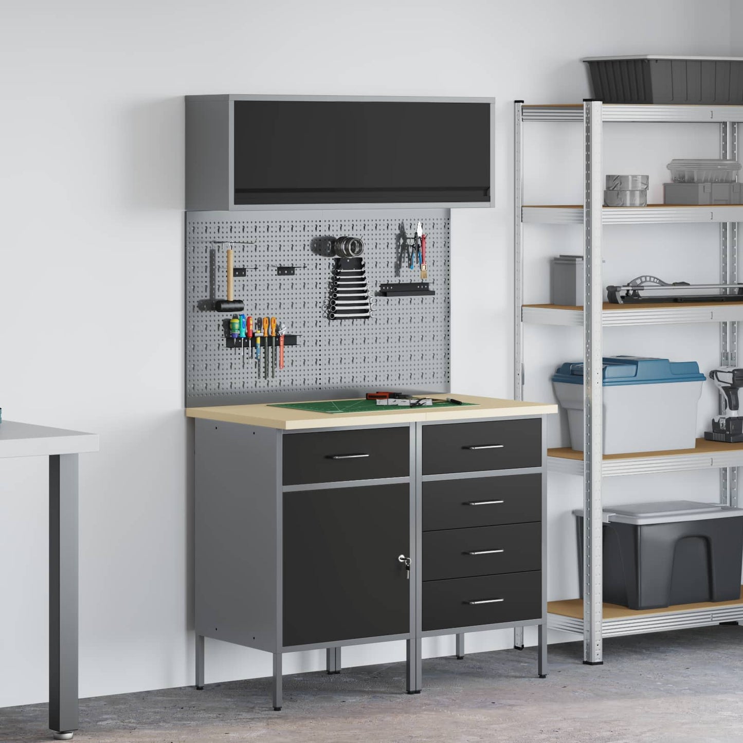 Set di mobili da lavoro con cassetto con lo scaffale 5 pcs Nero | homemem39