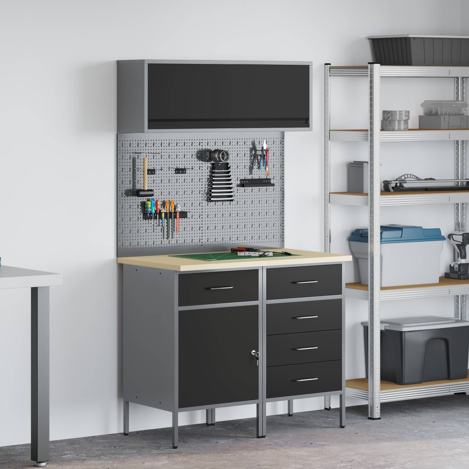 Set di mobili da lavoro con cassetto con lo scaffale 5 pcs Nero | homemem39