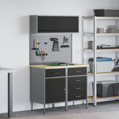 Set di mobili da lavoro con cassetto con lo scaffale 5 pcs Nero | homemem39