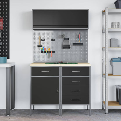 Set di mobili da lavoro con cassetto con lo scaffale 5 pcs Nero | homemem39