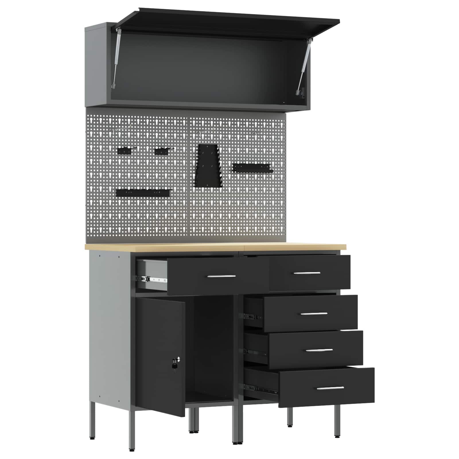 Set di mobili da lavoro con cassetto con lo scaffale 5 pcs Nero | homemem39
